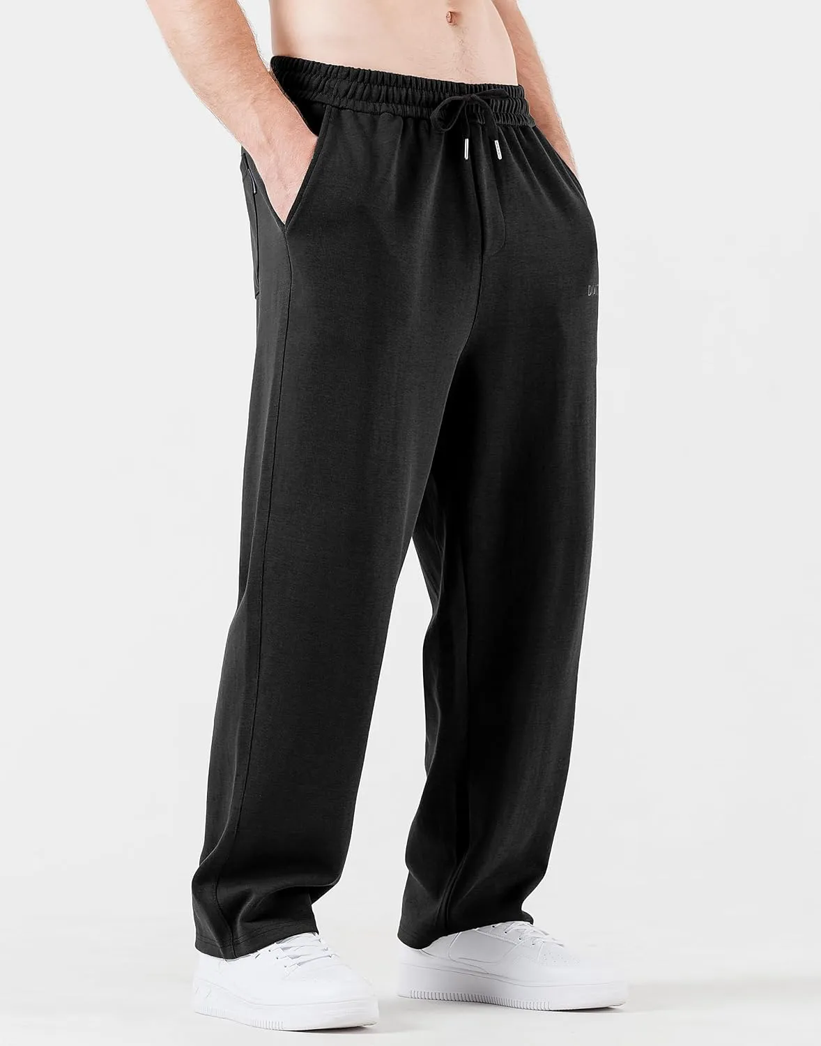 Men's Cotton Sweatpants Loose Fit Baggy Straight Leg Sweat Pants for Men Open Bottom Lounge Yoga Pants with Pockets