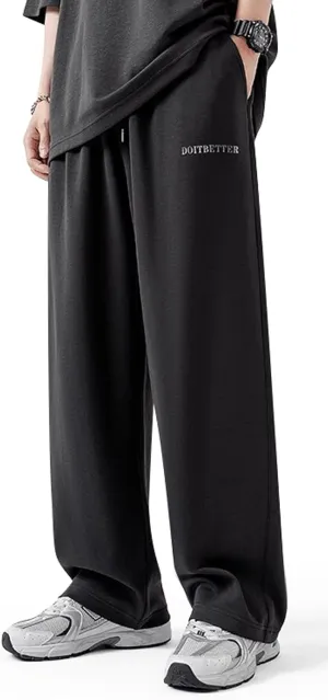 Men's Cotton Sweatpants Loose Fit Baggy Straight Leg Sweat Pants for Men Open Bottom Lounge Yoga Pants with Pockets