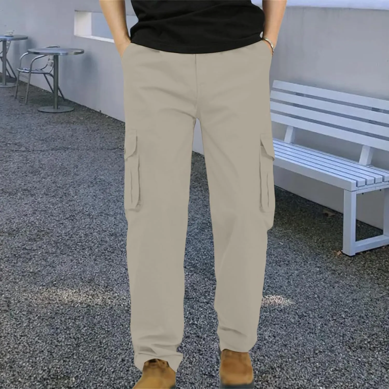 Men's Fashion Cargo Pants Slim Fit Straight Leg Trousers Open Bottom Athletic Pants Business Leisure Cargo Trousers