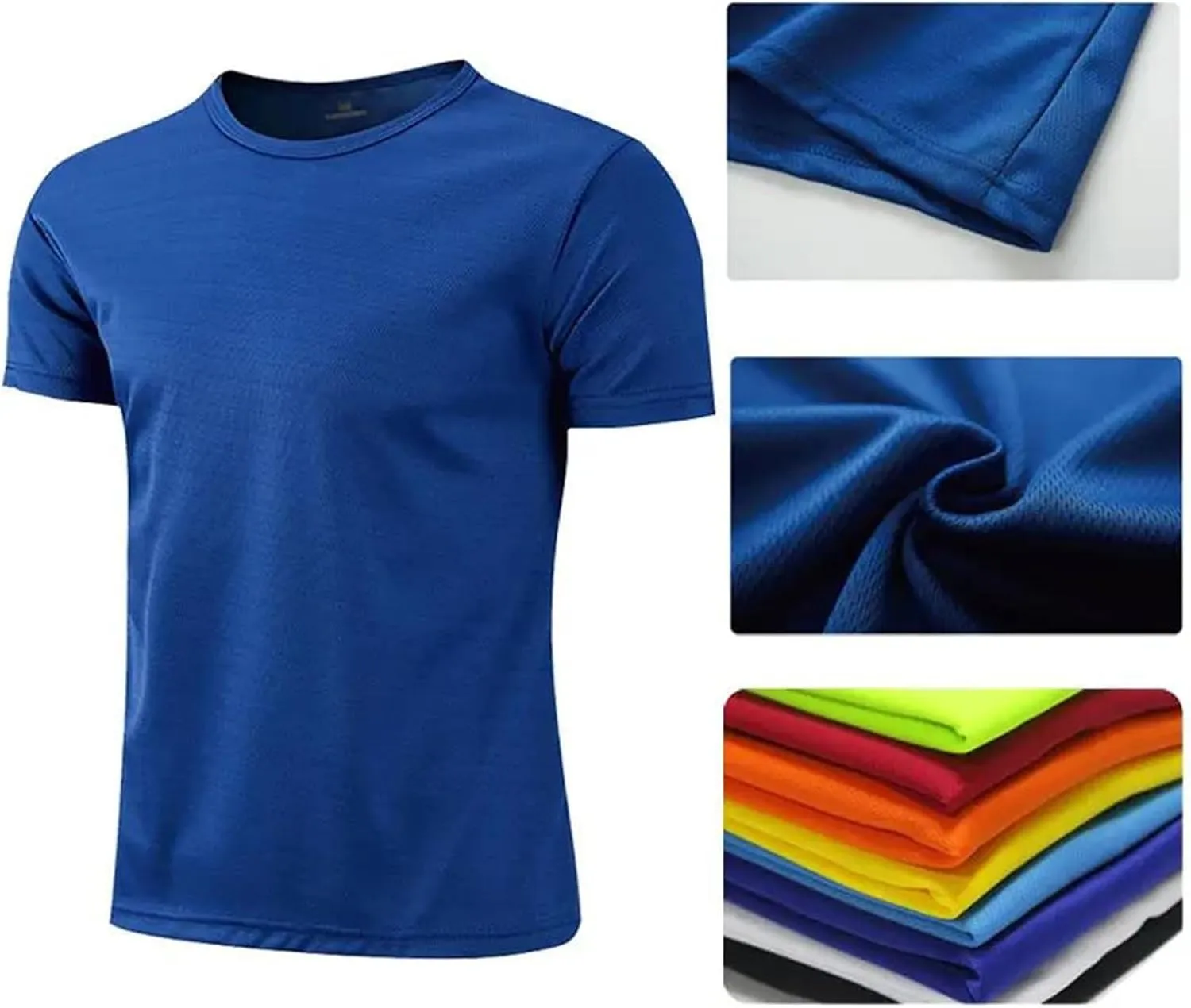 Mens Quick-Dry Solid Color Short Sleeve Sport T-Shirt for Gym, Fitness, Running