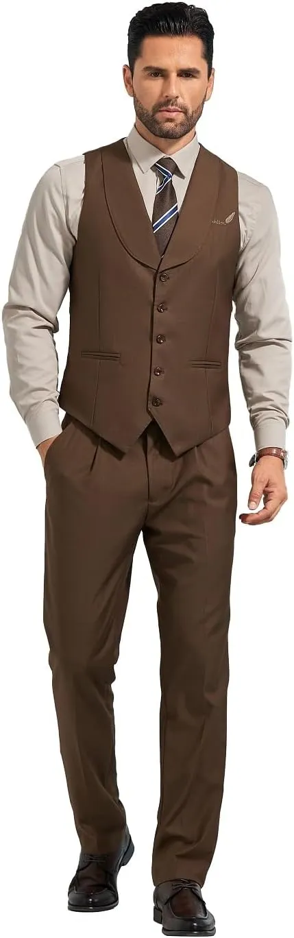 Mens Suits Vest Pants Set 2 Pieces Slim Fit Wedding Groomsmen Suit for Men Formal