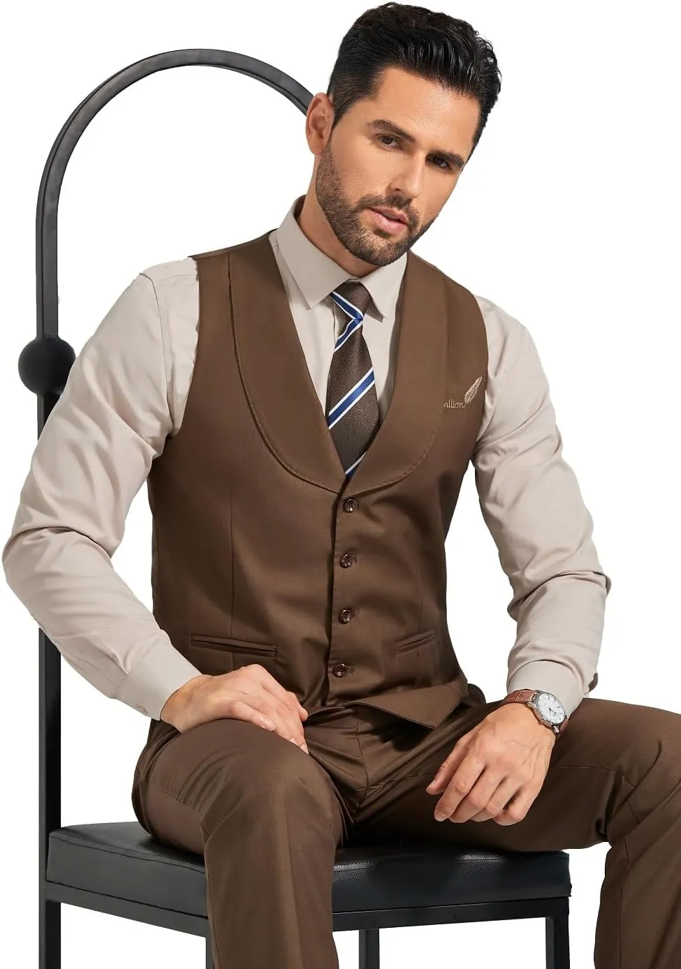 Mens Suits Vest Pants Set 2 Pieces Slim Fit Wedding Groomsmen Suit for Men Formal
