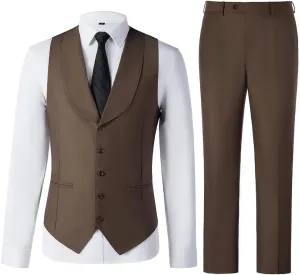 Mens Suits Vest Pants Set 2 Pieces Slim Fit Wedding Groomsmen Suit for Men Formal