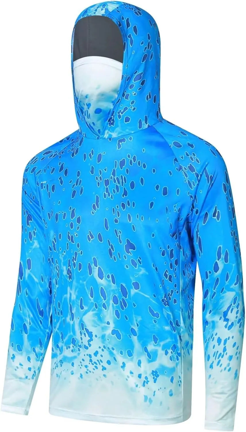 Men's UPF50  Sun Protection Hoodie Shirt Fashion Loose Long Sleeve Rash Guard Casual Fishing Shirt with Mask Quick Dry