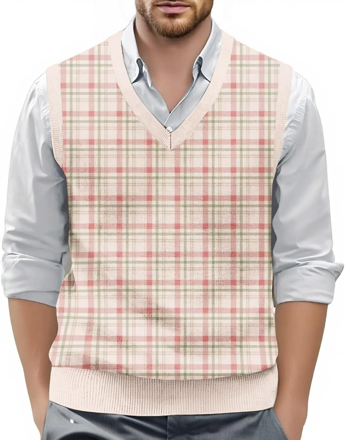 Mens V Neck Sleeveless Knit Pullover Argyle Sweater Vest Casual Business Work Slim Fit Lightweight Tank Tops