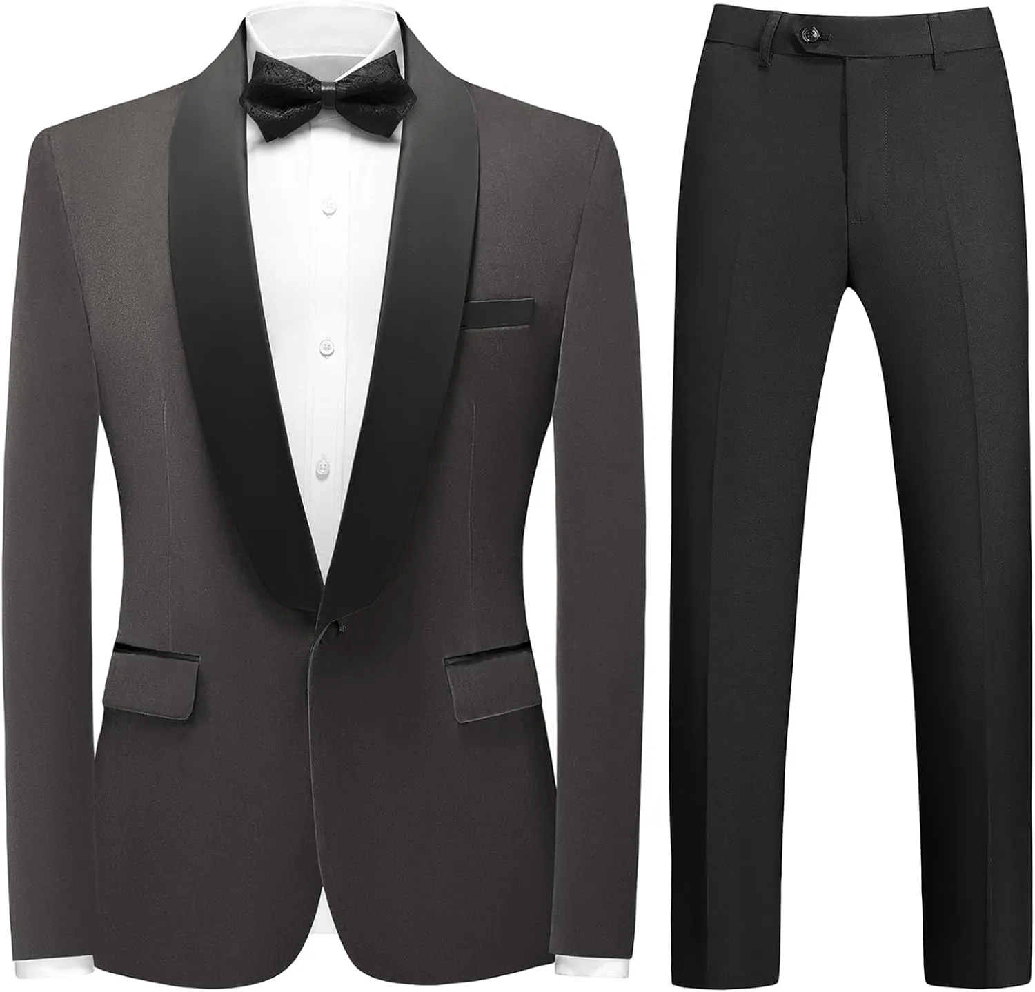 Mens Velvet Suits Slim Fit 2 Piece Tuxedo Suit for Men Solid One Button Shawl Lapel Blazer Jacket & Pants Set for Wedding
