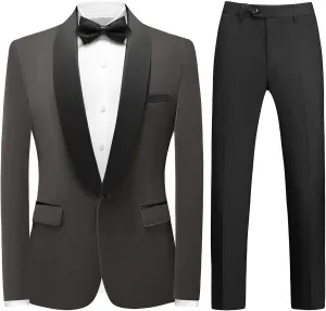 Mens Velvet Suits Slim Fit 2 Piece Tuxedo Suit for Men Solid One Button Shawl Lapel Blazer Jacket & Pants Set for Wedding