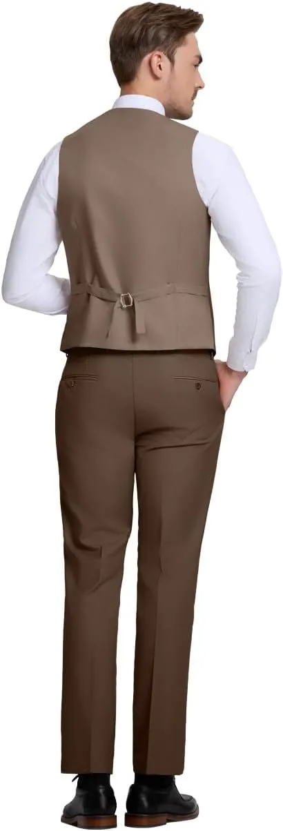 Mens Vest Pants Suits Set 2 Pieces Slim Fit Groomsmen Suit for Men Formal