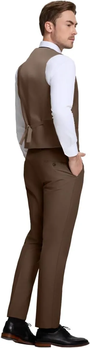 Mens Vest Pants Suits Set 2 Pieces Slim Fit Groomsmen Suit for Men Formal