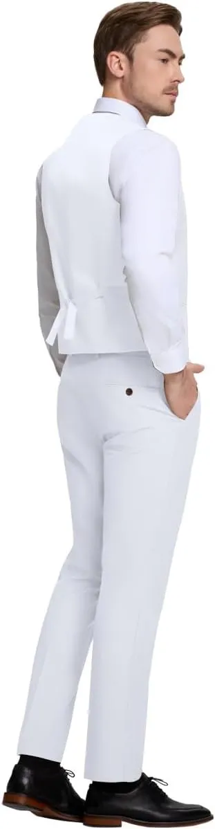 Mens Vest Pants Suits Set 2 Pieces Slim Fit Groomsmen Suit for Men Formal