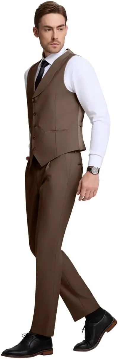 Mens Vest Pants Suits Set 2 Pieces Slim Fit Groomsmen Suit for Men Formal