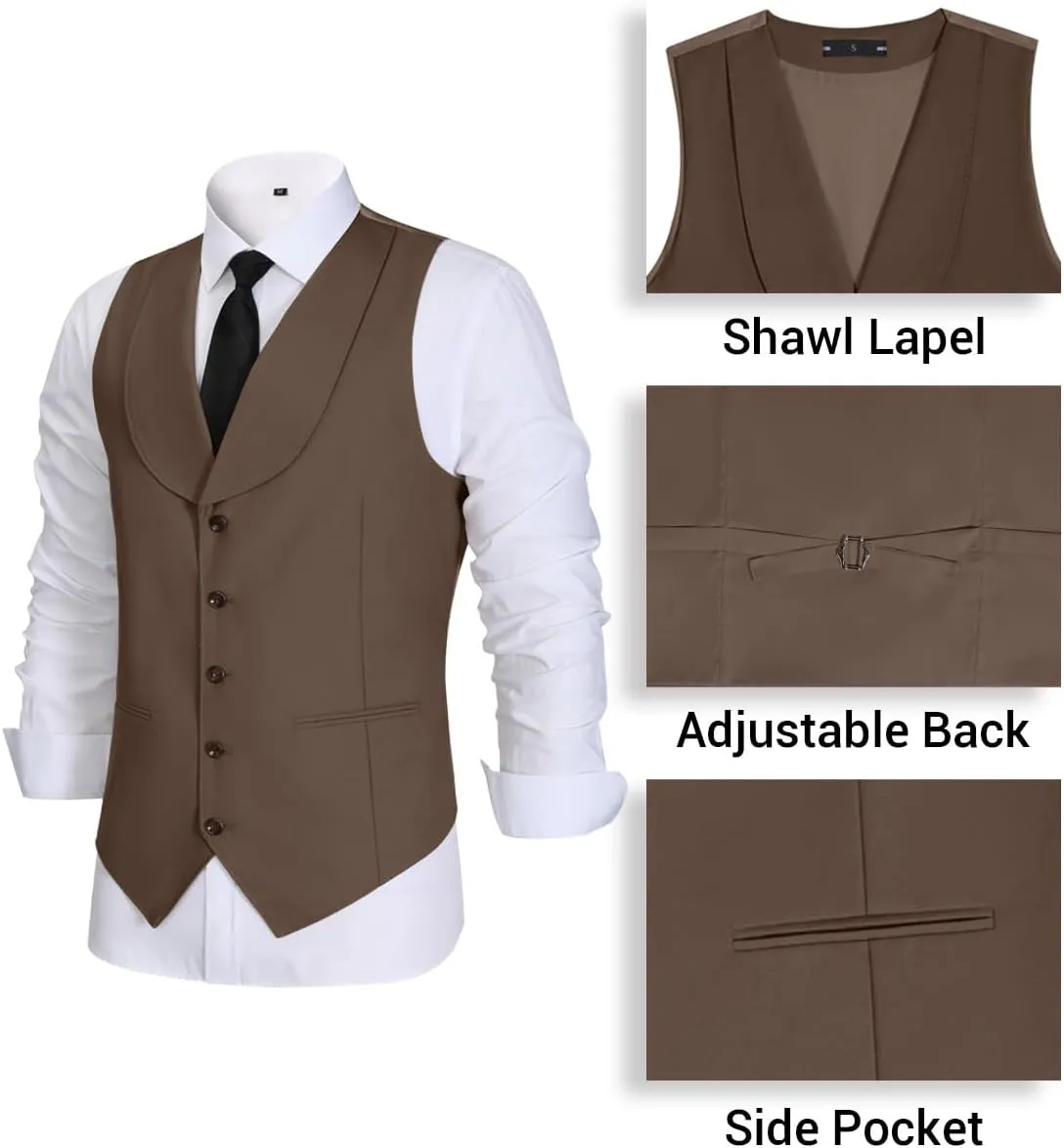 Mens Vest Pants Suits Set 2 Pieces Slim Fit Groomsmen Suit for Men Formal