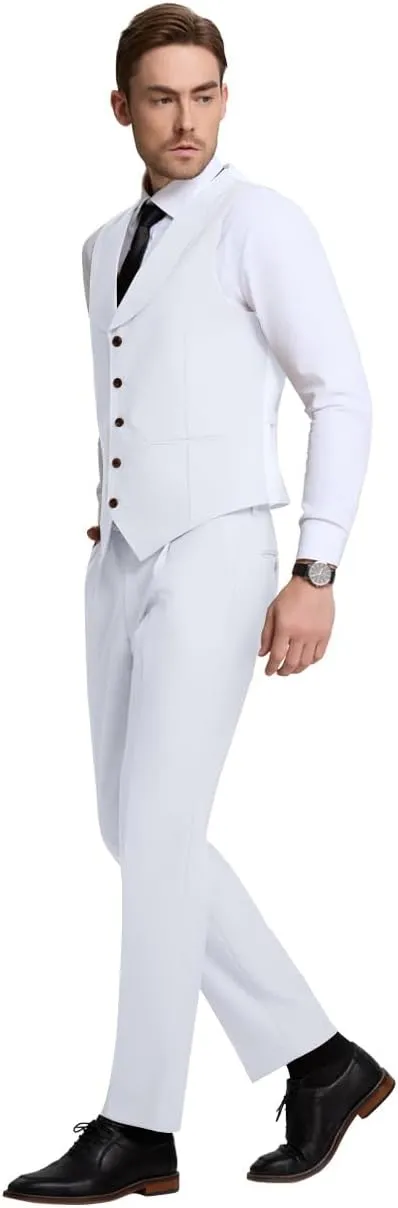 Mens Vest Pants Suits Set 2 Pieces Slim Fit Groomsmen Suit for Men Formal