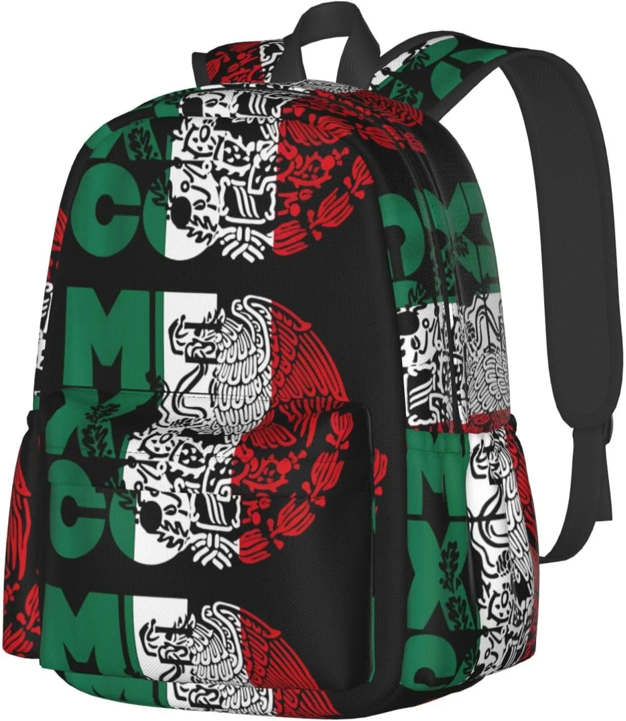 Mexico Mexican Eagle Flag Laptop Commuter Backpack Shoulder Bag Casual Back Pack Daypack Bags With Side Pockets For Work Travel Daily Use