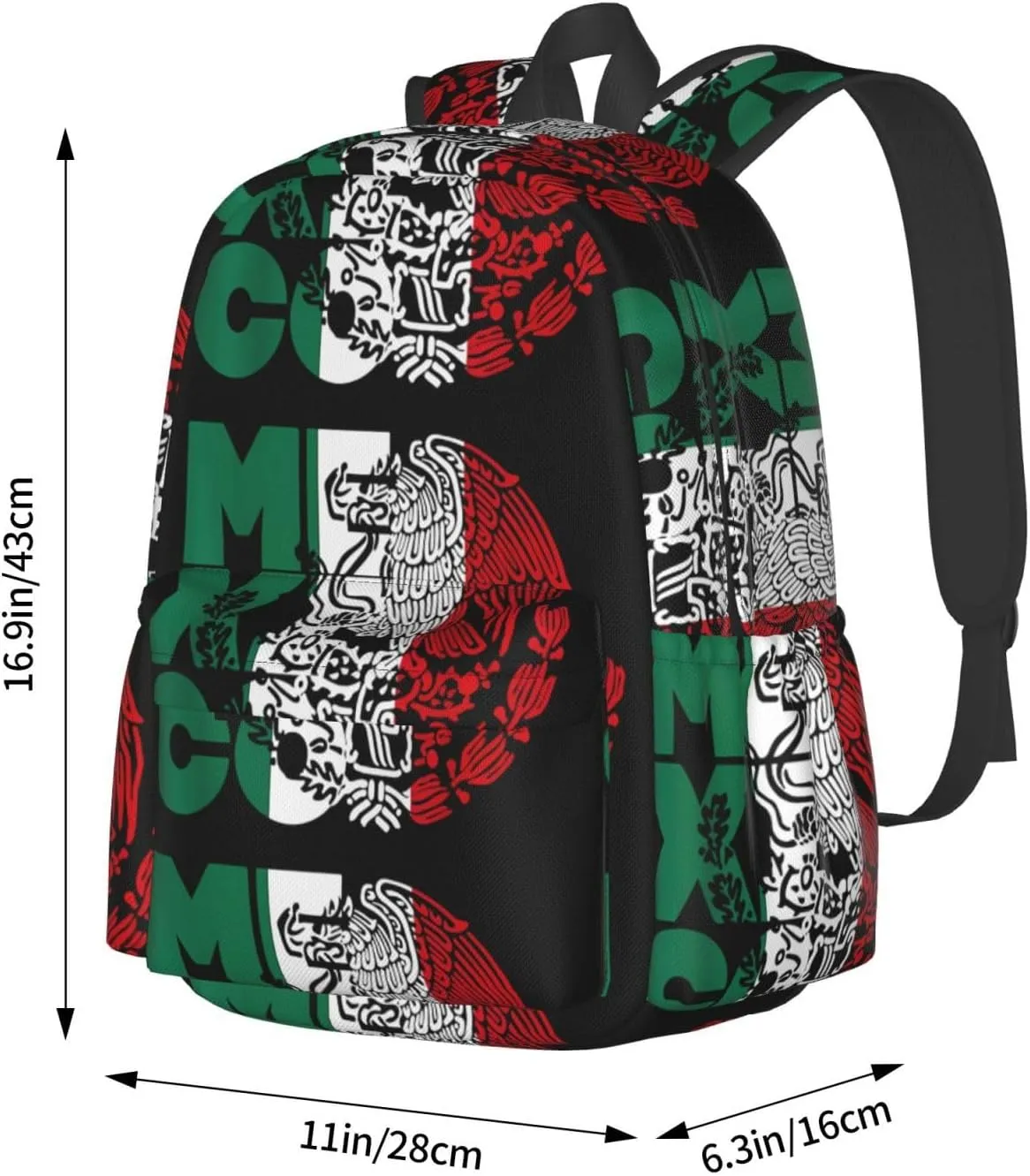 Mexico Mexican Eagle Flag Laptop Commuter Backpack Shoulder Bag Casual Back Pack Daypack Bags With Side Pockets For Work Travel Daily Use