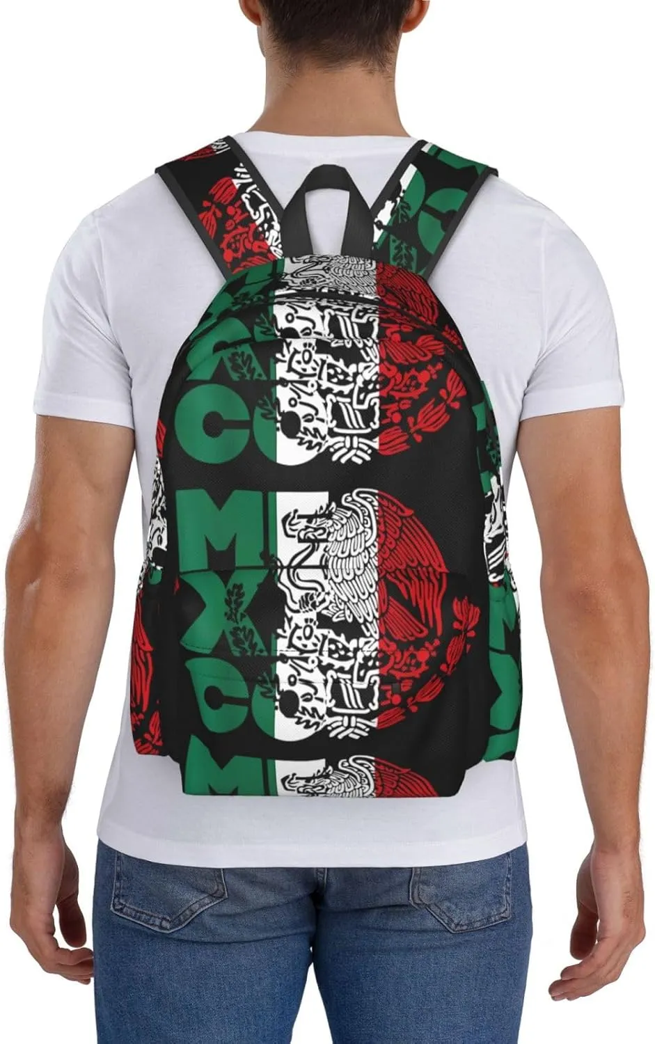 Mexico Mexican Eagle Flag Laptop Commuter Backpack Shoulder Bag Casual Back Pack Daypack Bags With Side Pockets For Work Travel Daily Use