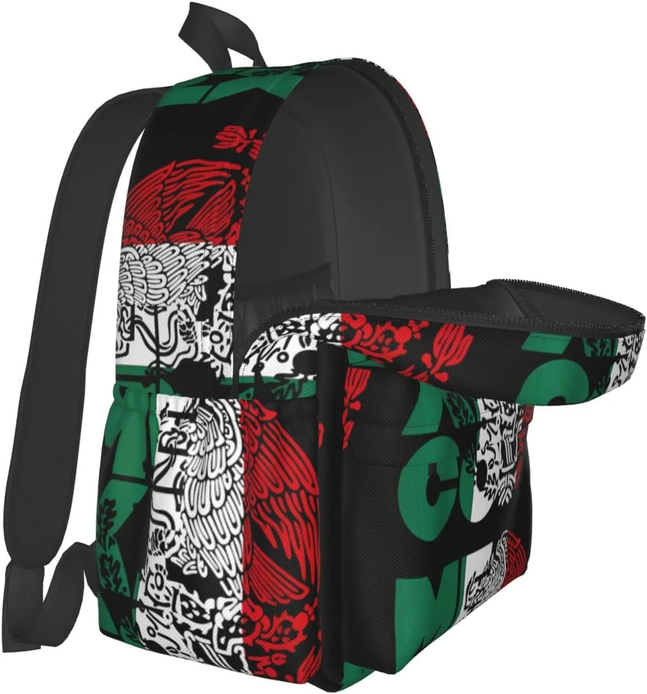 Mexico Mexican Eagle Flag Laptop Commuter Backpack Shoulder Bag Casual Back Pack Daypack Bags With Side Pockets For Work Travel Daily Use