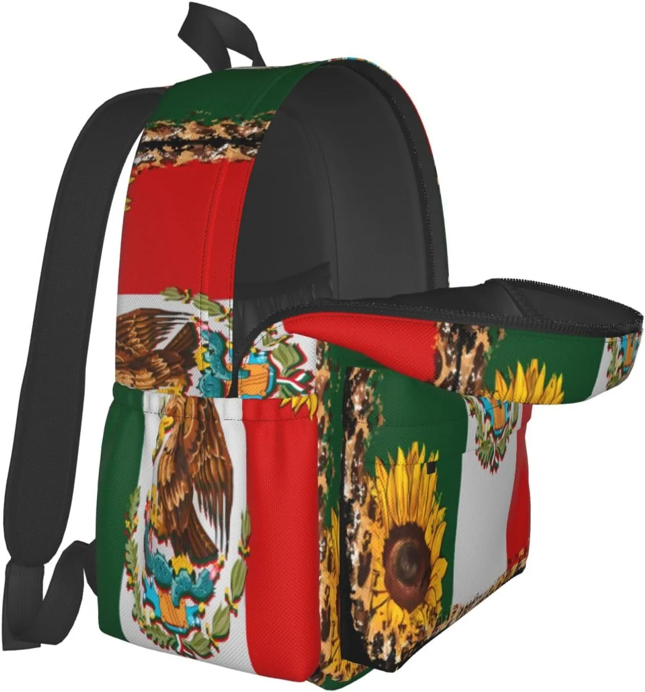 Mexico Mexican Eagle Sunflower Flag Laptop Commuter Backpack Shoulder Bag Casual Back Pack Daypack Bags With Side Pockets For Work Travel Daily Use