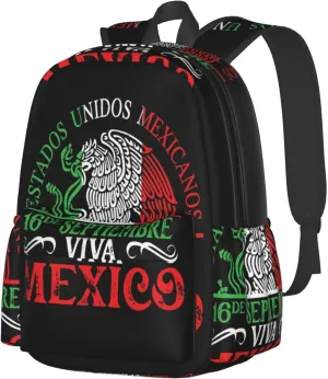 Mexico Pride Independence Day Laptop Commuter Backpack Shoulder Bag Casual Back Pack Daypack Bags With Side Pockets For Work Travel Daily Use