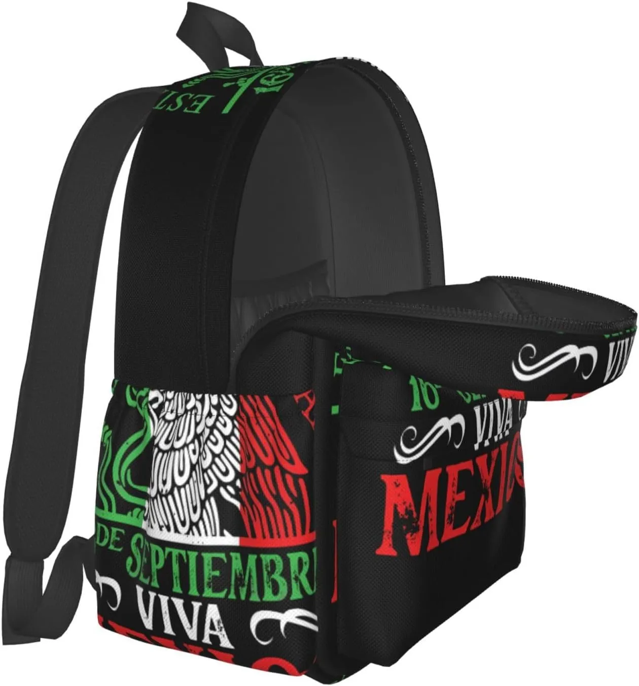 Mexico Pride Independence Day Laptop Commuter Backpack Shoulder Bag Casual Back Pack Daypack Bags With Side Pockets For Work Travel Daily Use
