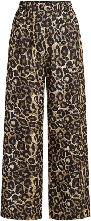 Milumia Women's Leopard Print Wide Leg Pants High Waist Fall Long Trousers