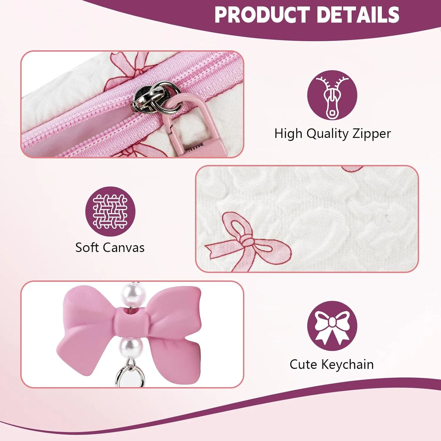 Mini Makeup Bag, Small Bow Tie Cosmetic Bag for Purse with Keychain, Portable XS Travel Makeup Pouch for Daily Use (Pink)