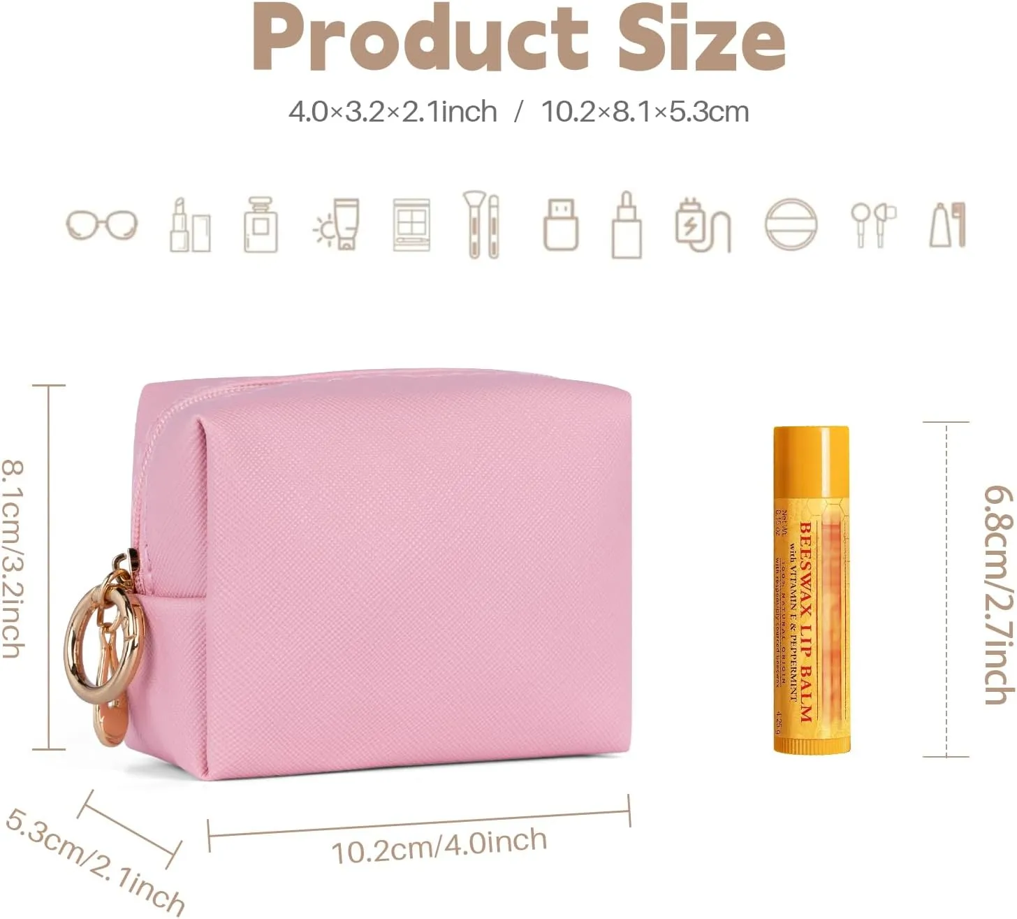 Mini Makeup Bag, Small Cosmetic Bag for Purse with Self Adhesive Patches, Portable Travel Makeup Pouch for Girls Women Daily Use (Letter-M)