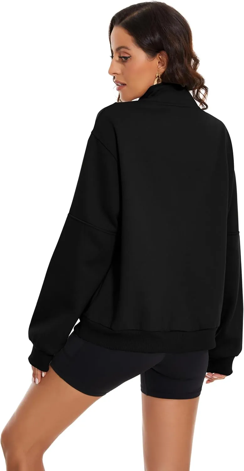 MISSACTIVER Womens Oversized Half Zip Sweatshirt Quarter 1/4 Zipper Long Sleeve Drop Shoulder Pocket Pullover Jacket Tops