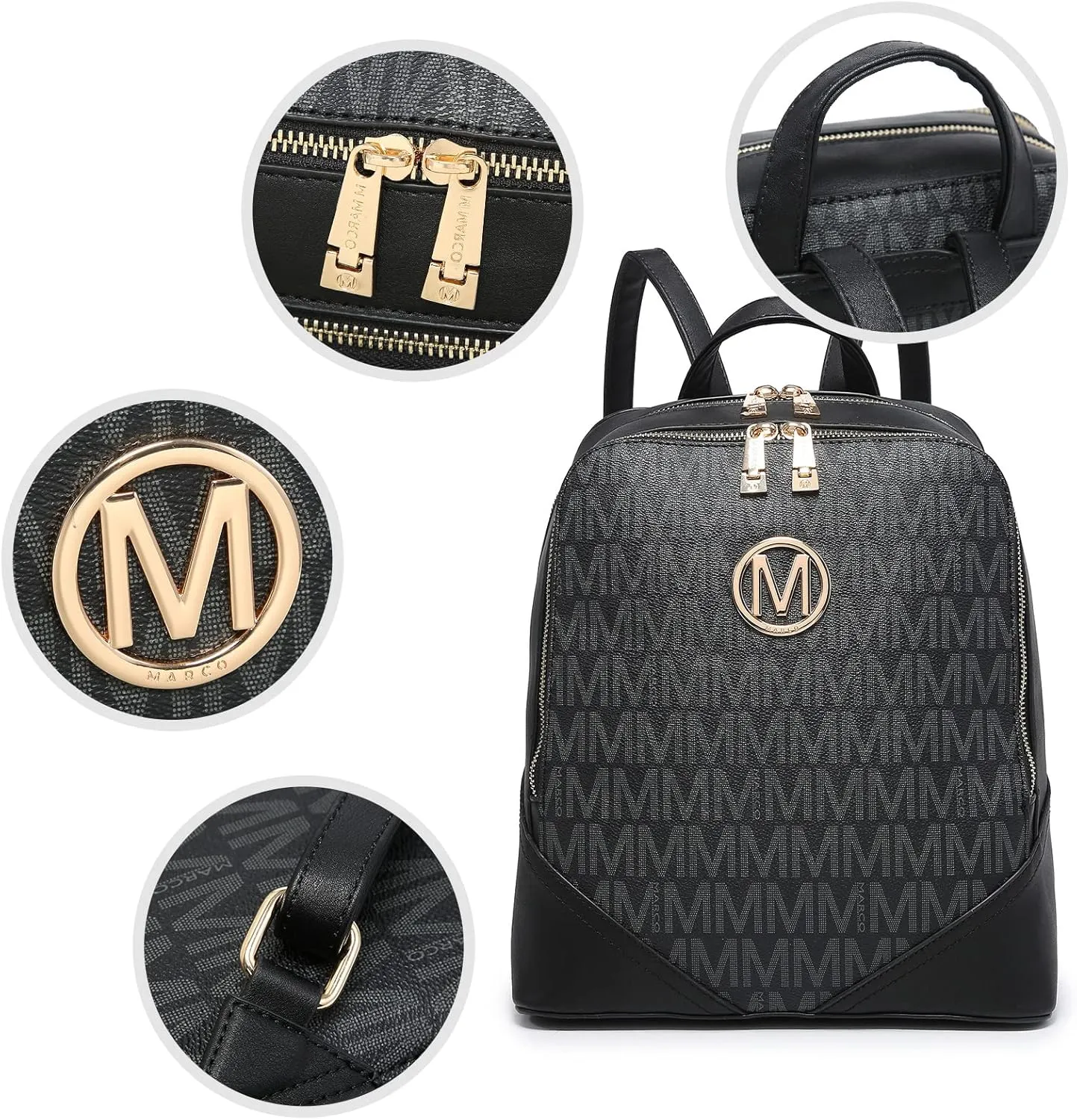 MKP Women's Fashion Medium Backpack Purse Set - 2Pcs PU Leather Shoulder Bag with Double Zipper for Travel and Daily Use