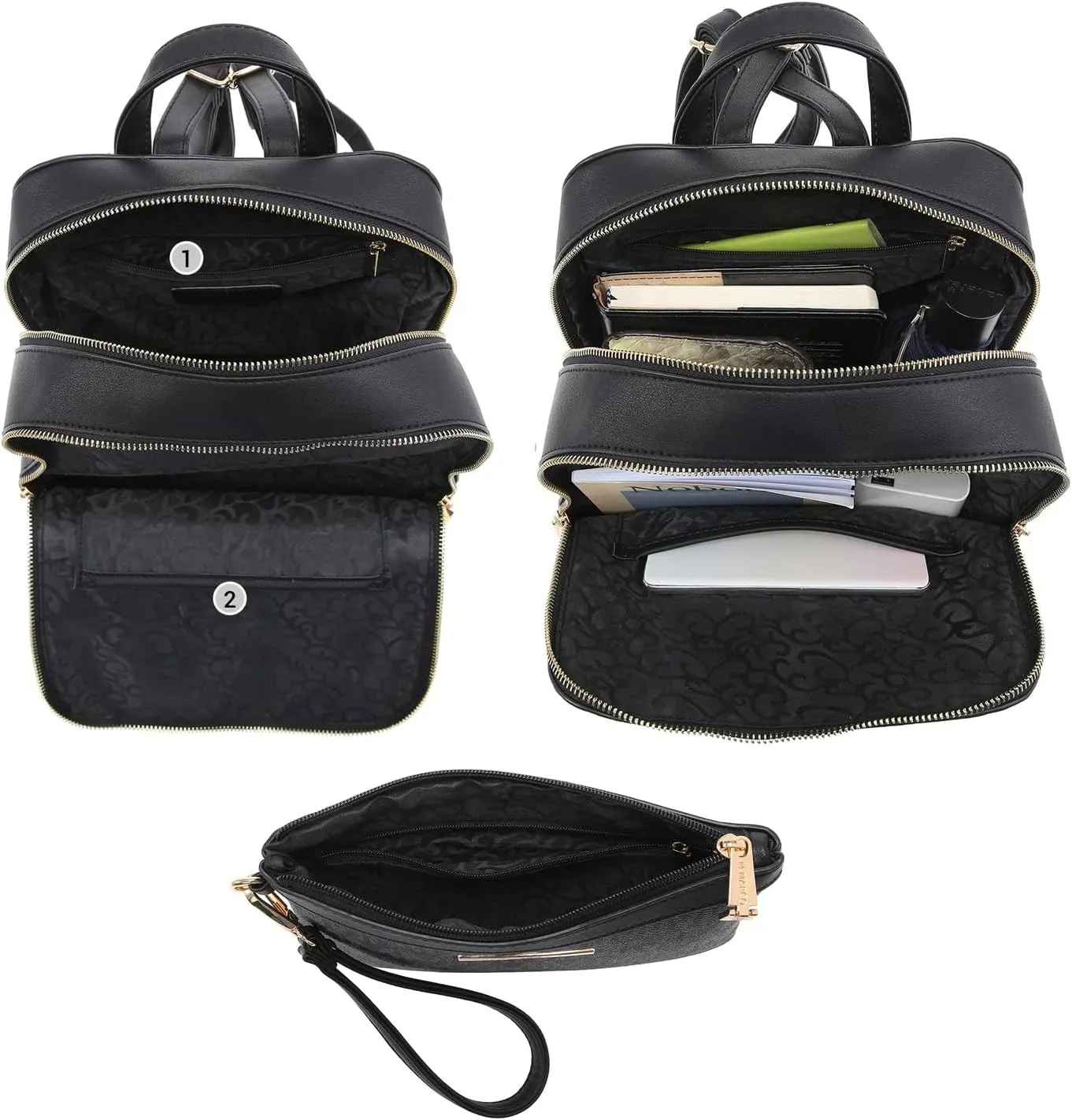 MKP Women's Fashion Medium Backpack Purse Set - 2Pcs PU Leather Shoulder Bag with Double Zipper for Travel and Daily Use