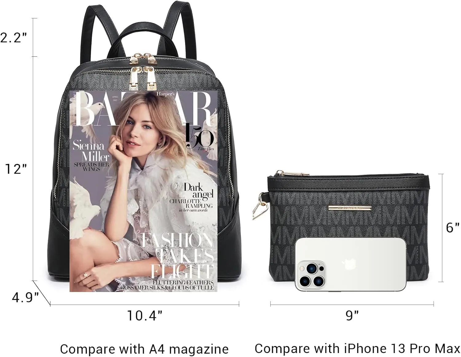MKP Women's Fashion Medium Backpack Purse Set - 2Pcs PU Leather Shoulder Bag with Double Zipper for Travel and Daily Use