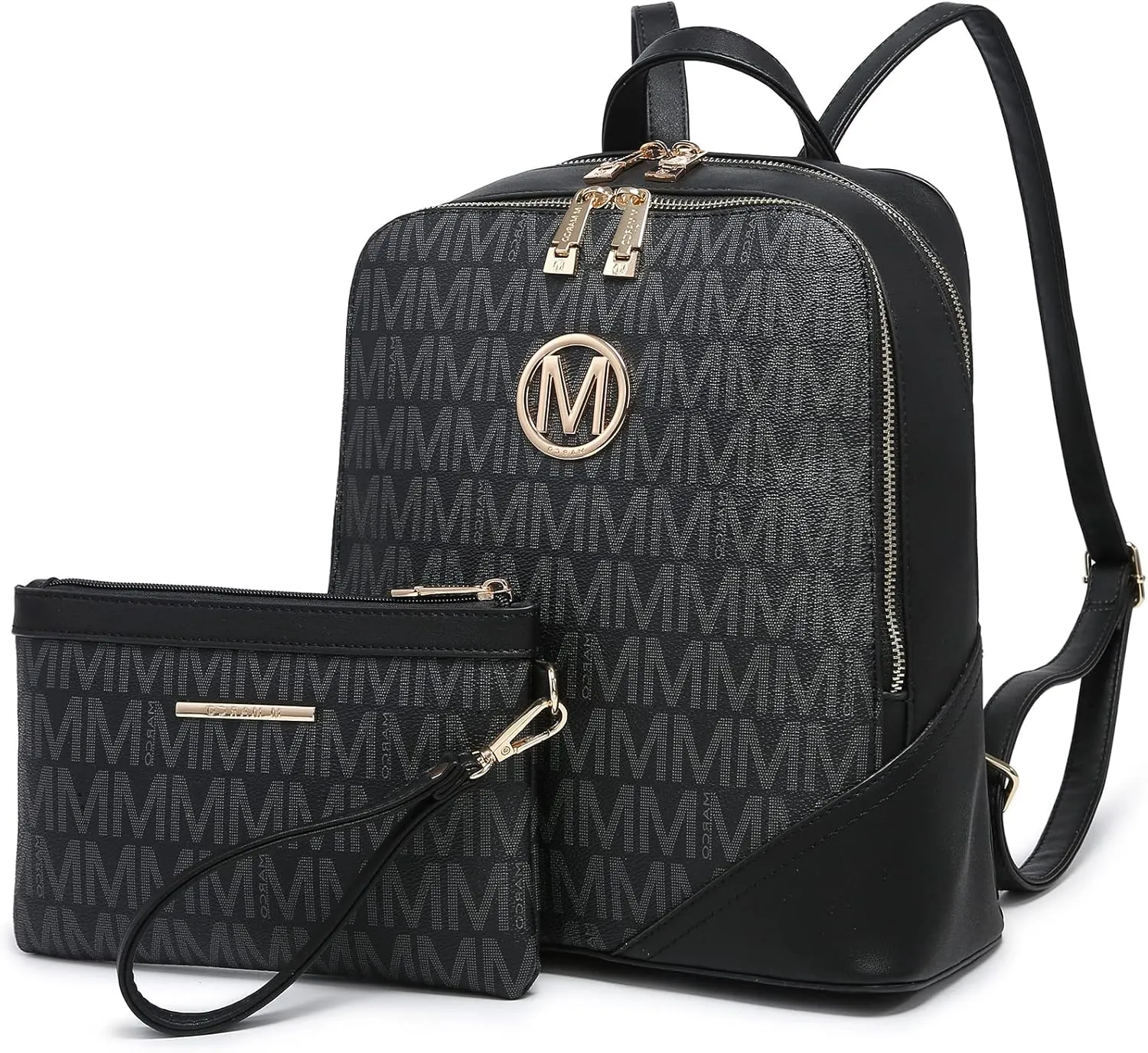 MKP Women's Fashion Medium Backpack Purse Set - 2Pcs PU Leather Shoulder Bag with Double Zipper for Travel and Daily Use