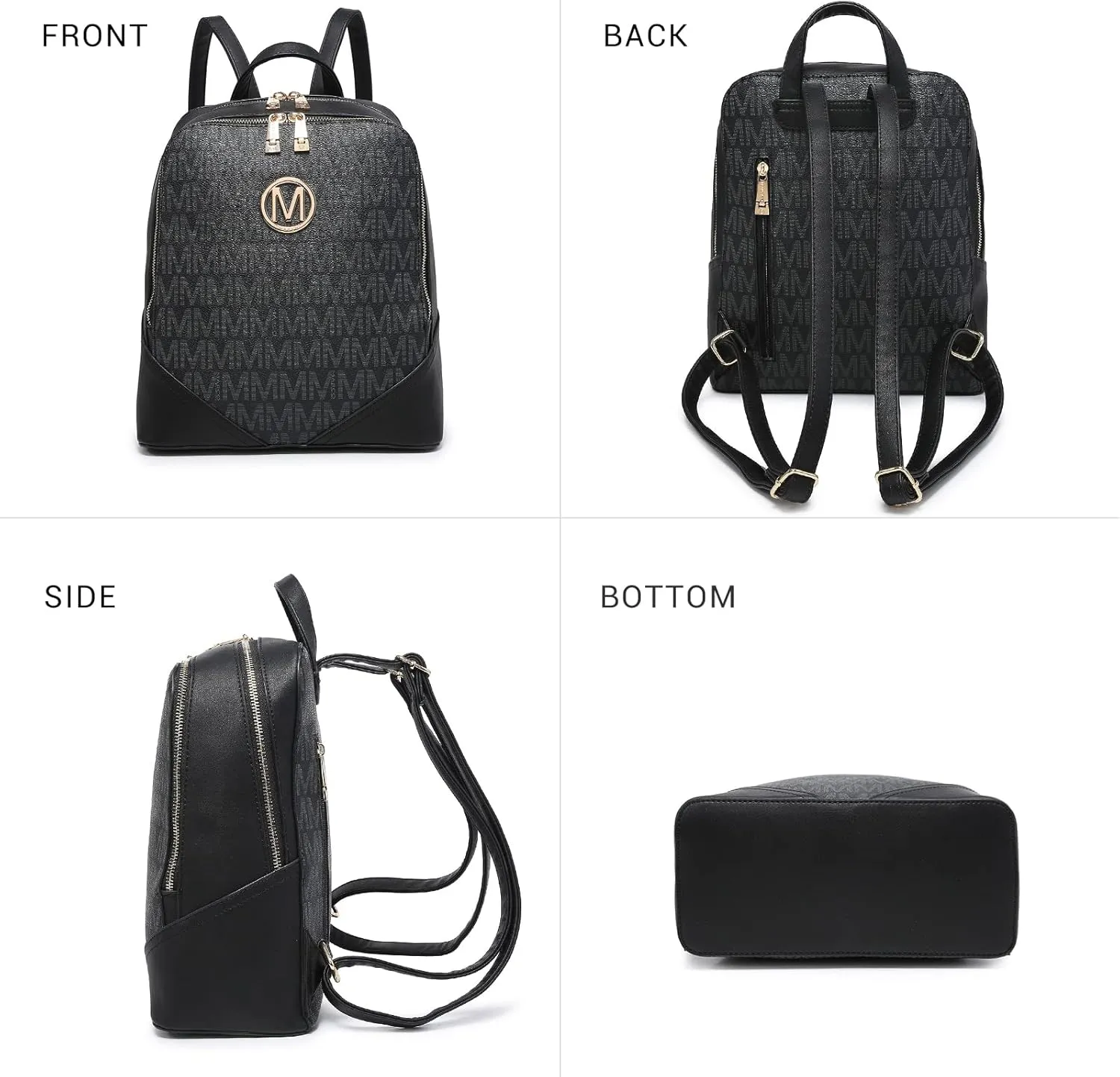 MKP Women's Fashion Medium Backpack Purse Set - 2Pcs PU Leather Shoulder Bag with Double Zipper for Travel and Daily Use