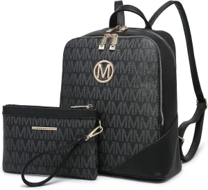 MKP Women's Fashion Medium Backpack Purse Set - 2Pcs PU Leather Shoulder Bag with Double Zipper for Travel and Daily Use