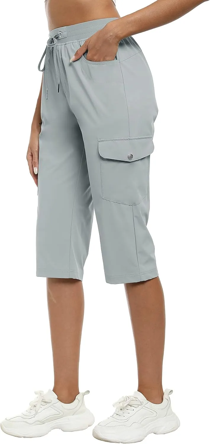 MoFiz Capri Pants for Women Lightweight Ice Cool Capris for Women Casual Summer Trip Loose Shorts with Zipper Pockets
