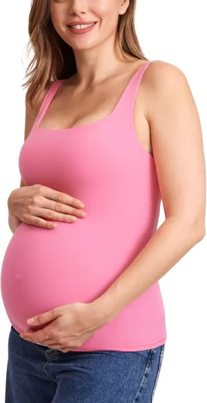 MOMANDA Inbarely Maternity Tank Top Square Neck Workout Tops with Built in Bra Pregnancy Sleeveless Yoga Maternity Clothes
