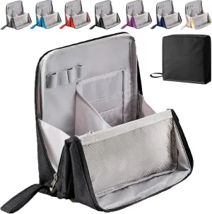 Multi-Purpose Large Capacity Oxford Cloth Standing Makeup Bag, Portable Lightweight Waterproof Organizer with Multiple Compartments, Upright Design for Travel, Work and Daily Use (Black)