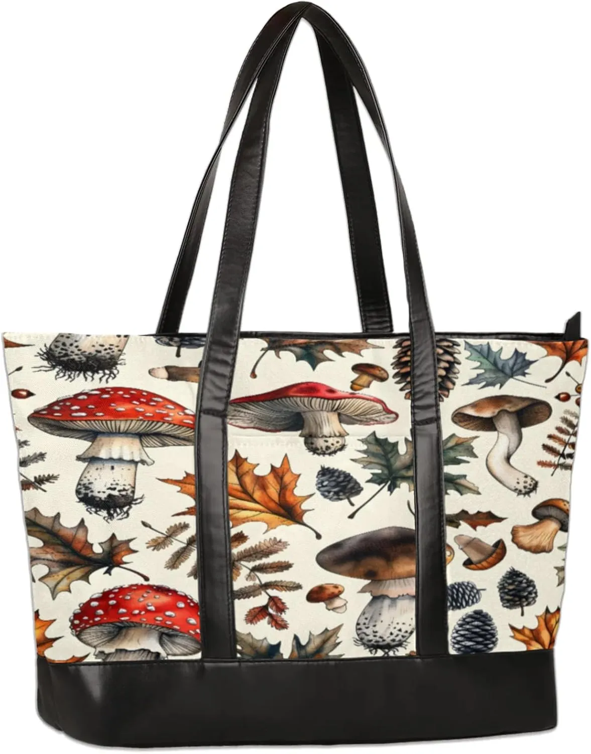 Mushroom Leaf Nuts Laptop Tote Bag for Women Lightweight Work Purse with Multiple Compartments Fits 13-15.6 Inch Laptop Tablet Shoulder Bag for Office Travel Daily Use