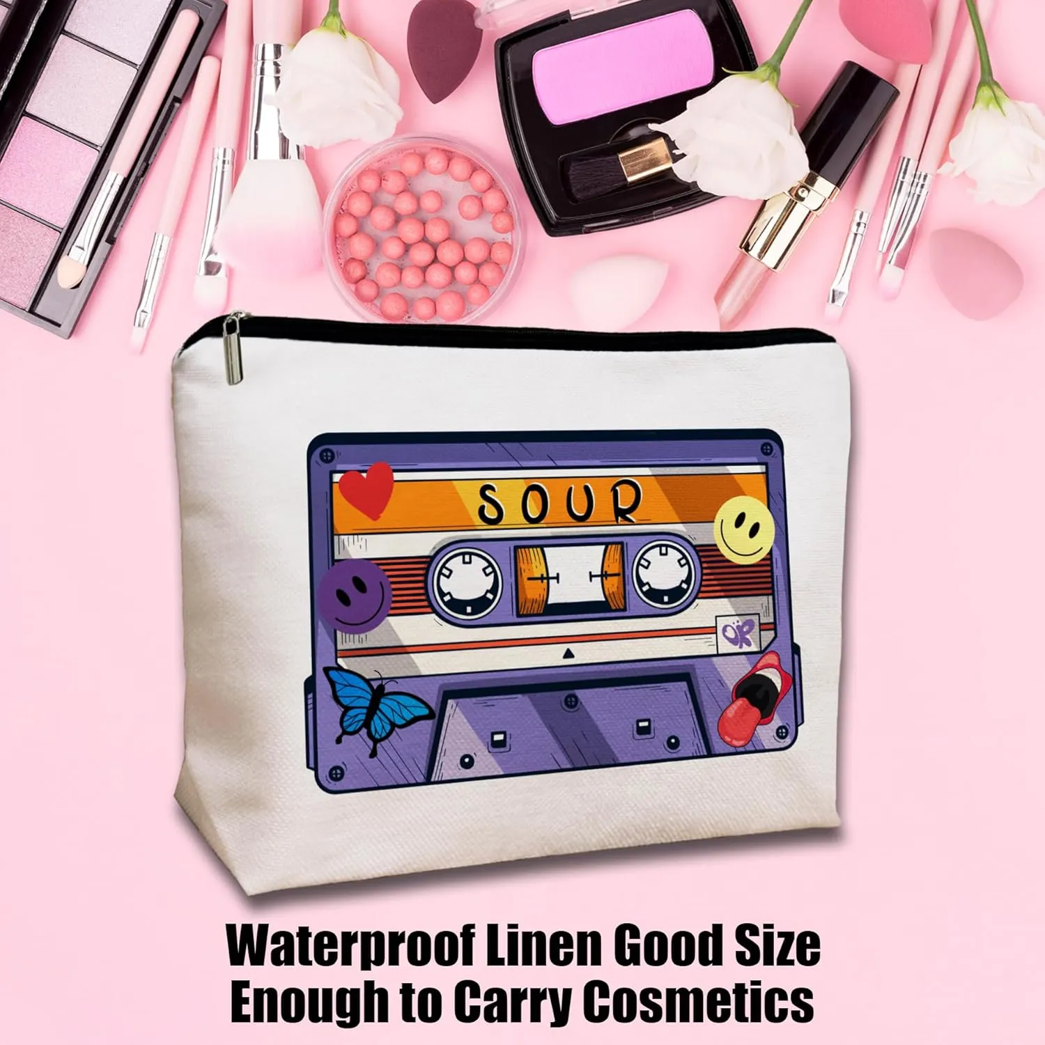 Music Inspired Purple Makeup Bag for Women, Singer Style Cosmetic Pouch for Travel & Daily Use, Zipper Toiletry Organizer Gift for Music Lovers, Mom, Sister, BFF Birthday, Christmas