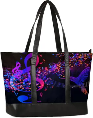 Music Note Pattern Laptop Tote Bag for Women Lightweight Work Purse with Multiple Compartments Fits 13-15.6 Inch Laptop Tablet Shoulder Bag for Office Travel Daily Use