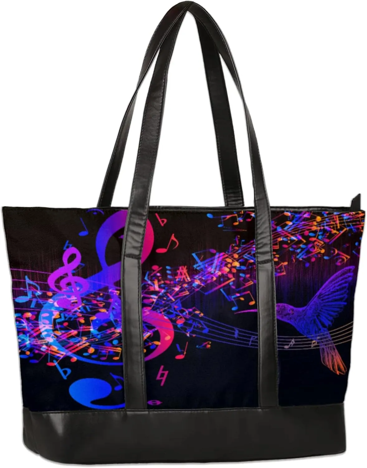 Music Note Pattern Laptop Tote Bag for Women Lightweight Work Purse with Multiple Compartments Fits 13-15.6 Inch Laptop Tablet Shoulder Bag for Office Travel Daily Use