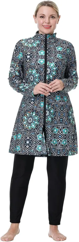 Muslim Swimsuit for Women Plus Size Burkini Modest Islamic Swimwear Full Cover Hijab Top Pants Fat Bathing Suit