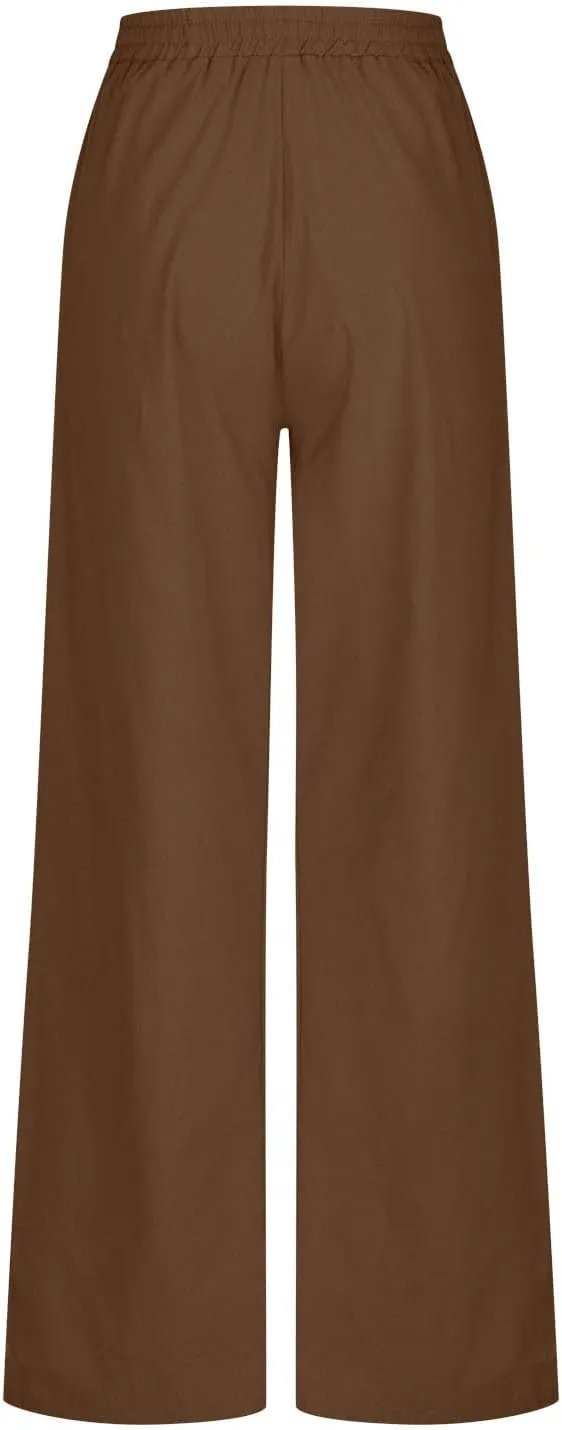 NATHGAM Womens Cotton Linen Pants Summer Dressy Casual Pants Lightweight Outdoor Workout Jogger Pants Baggy Straight Trouser