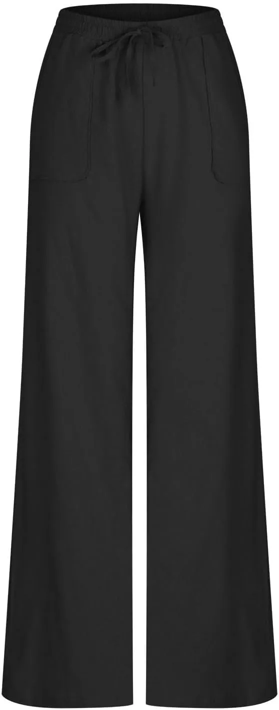 NATHGAM Womens Cotton Linen Pants Summer Dressy Casual Pants Lightweight Outdoor Workout Jogger Pants Baggy Straight Trouser
