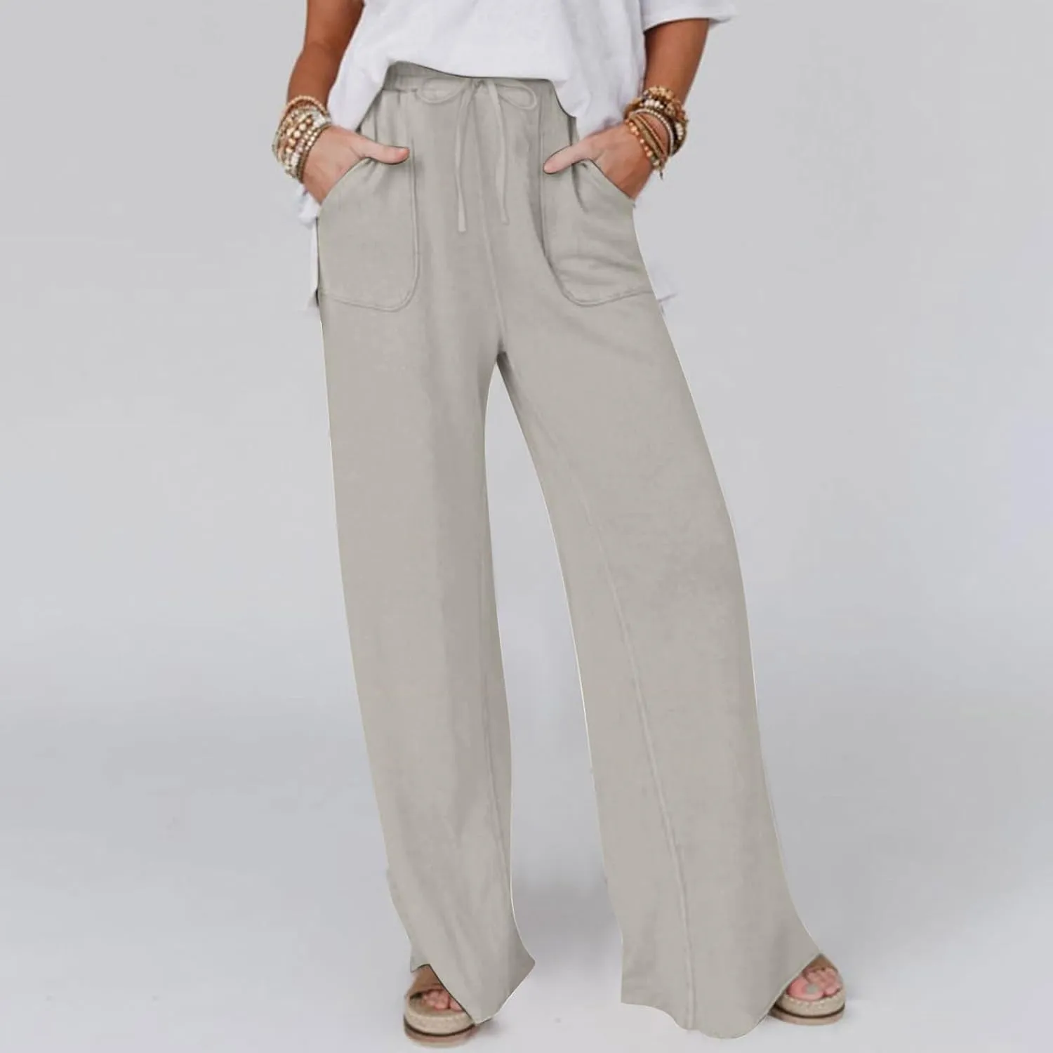 NATHGAM Womens Cotton Linen Pants Summer Dressy Casual Pants Lightweight Outdoor Workout Jogger Pants Baggy Straight Trouser