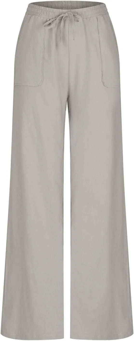 NATHGAM Womens Cotton Linen Pants Summer Dressy Casual Pants Lightweight Outdoor Workout Jogger Pants Baggy Straight Trouser