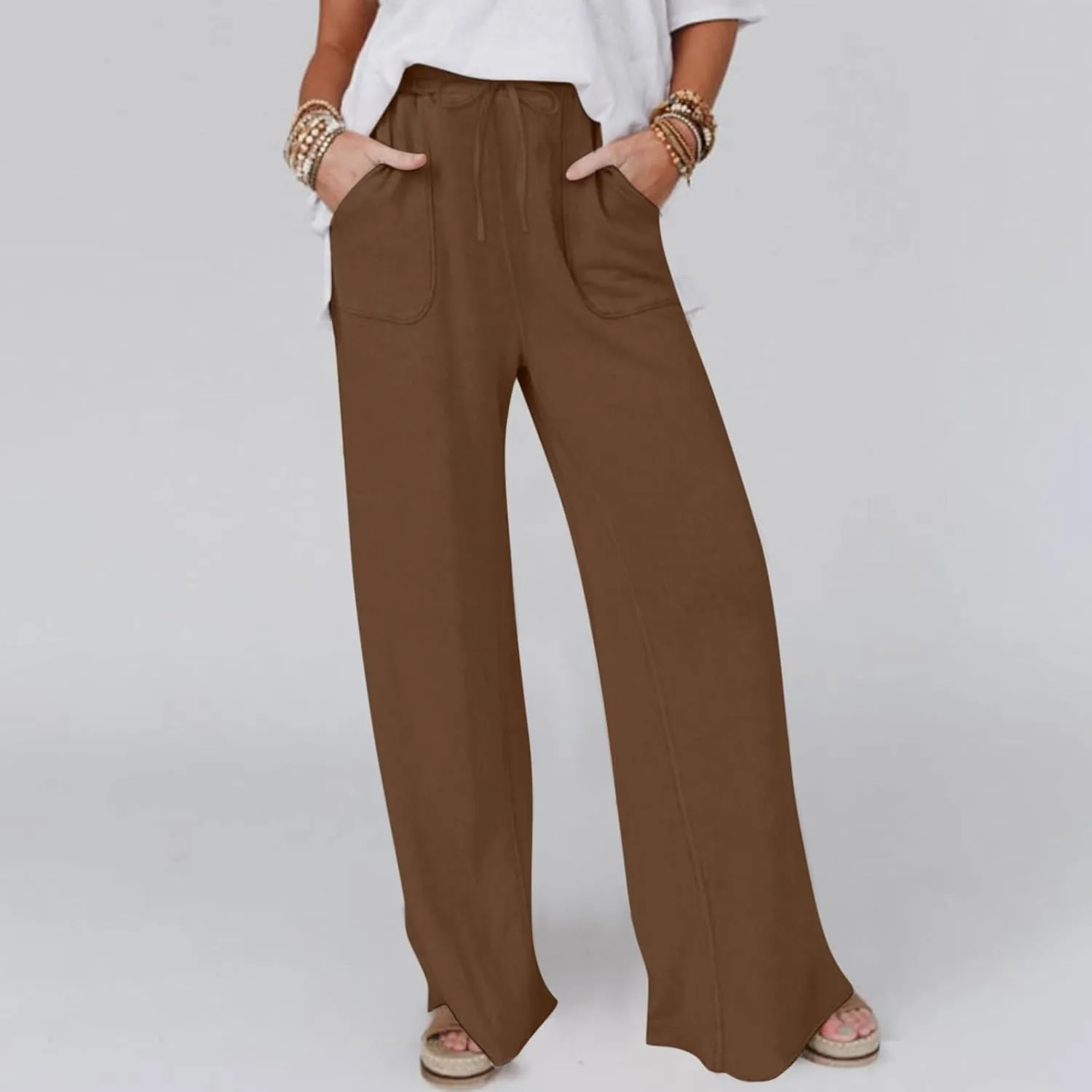 NATHGAM Womens Cotton Linen Pants Summer Dressy Casual Pants Lightweight Outdoor Workout Jogger Pants Baggy Straight Trouser