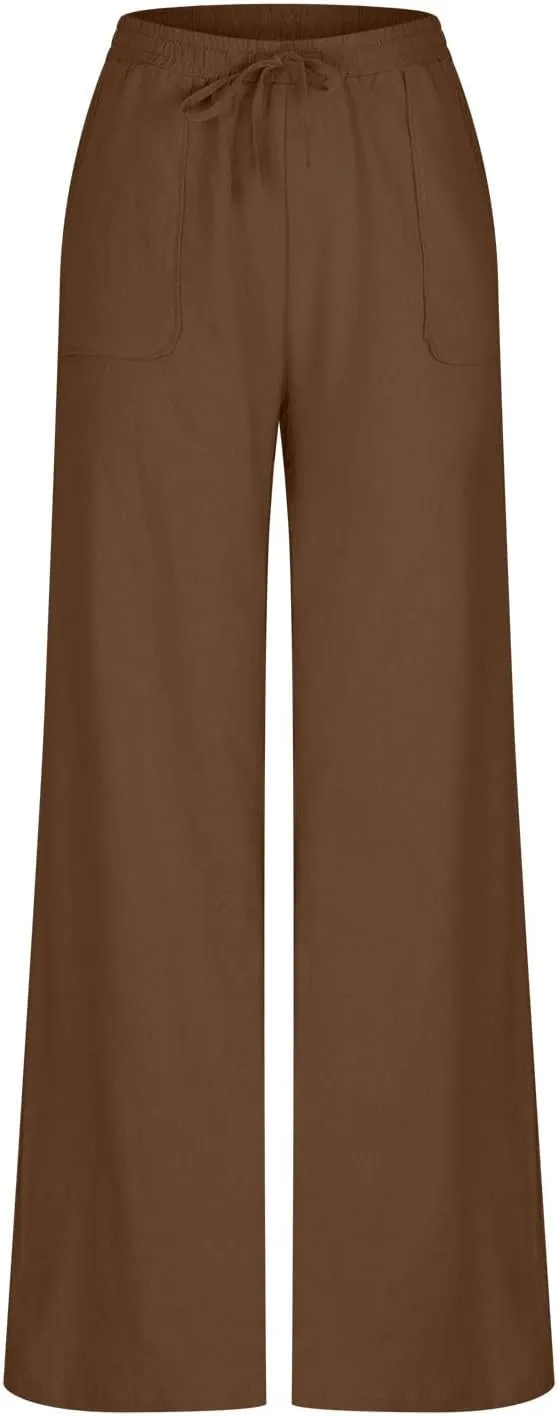 NATHGAM Womens Cotton Linen Pants Summer Dressy Casual Pants Lightweight Outdoor Workout Jogger Pants Baggy Straight Trouser