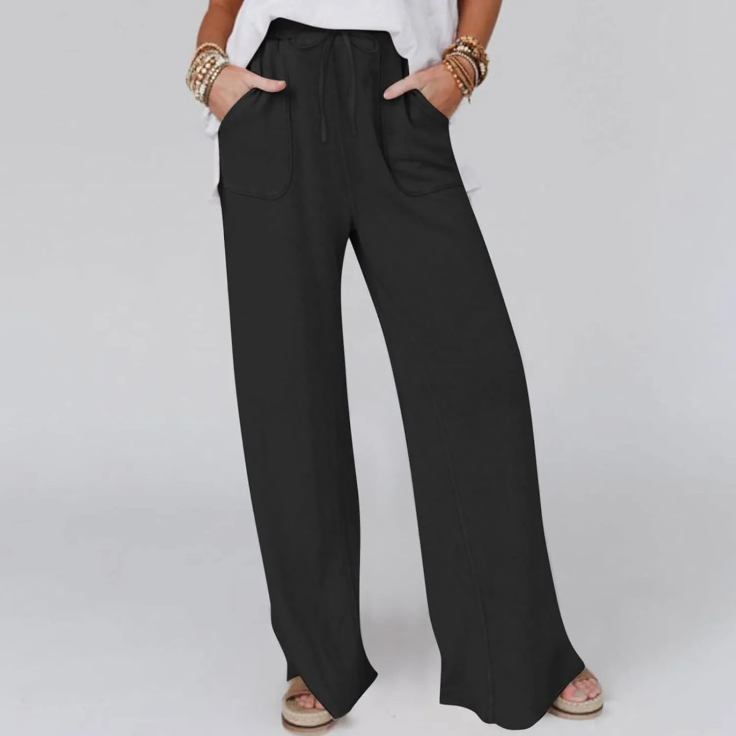 NATHGAM Womens Cotton Linen Pants Summer Dressy Casual Pants Lightweight Outdoor Workout Jogger Pants Baggy Straight Trouser