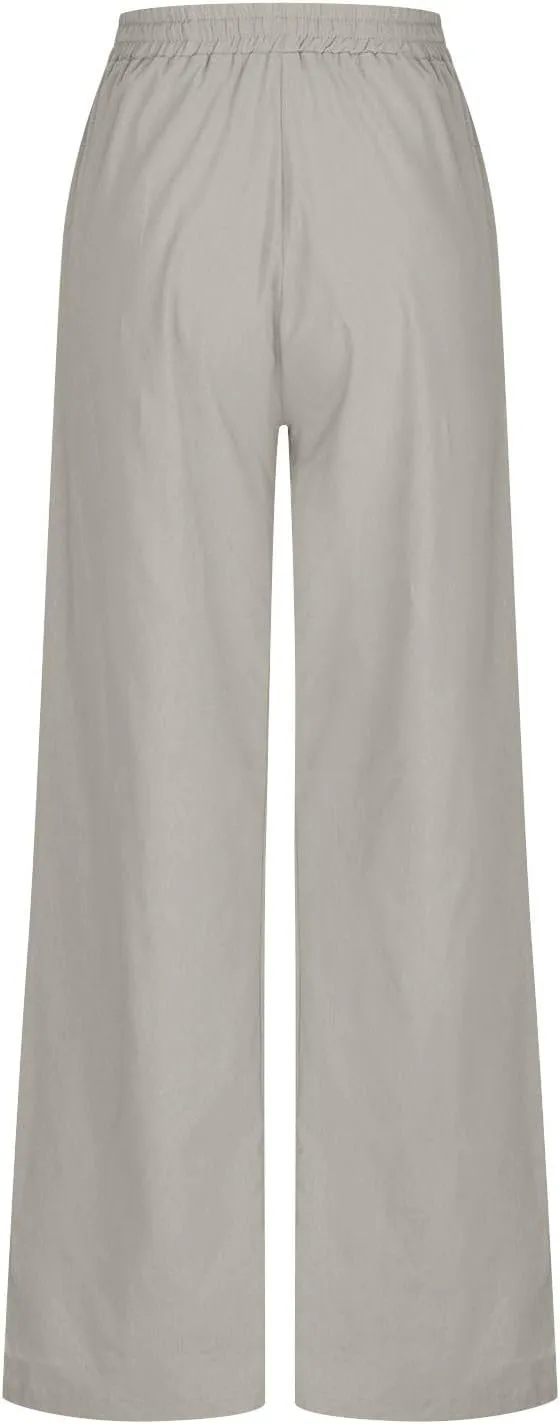 NATHGAM Womens Cotton Linen Pants Summer Dressy Casual Pants Lightweight Outdoor Workout Jogger Pants Baggy Straight Trouser